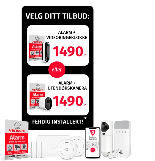 tilbud - alarm + overvåkningskamera eller videoringeklokke til 1490,-